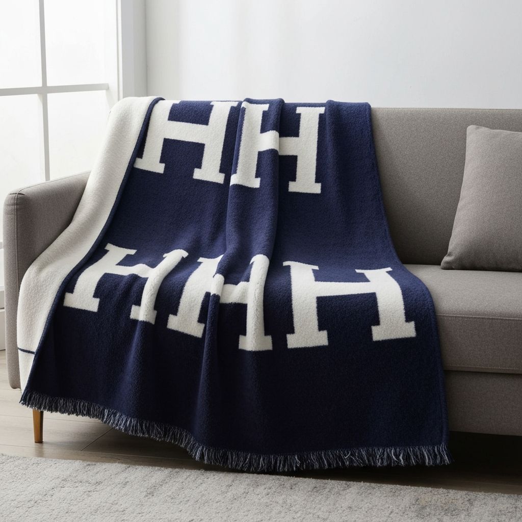 Avalon Throw Blanket - Navy/Blanc